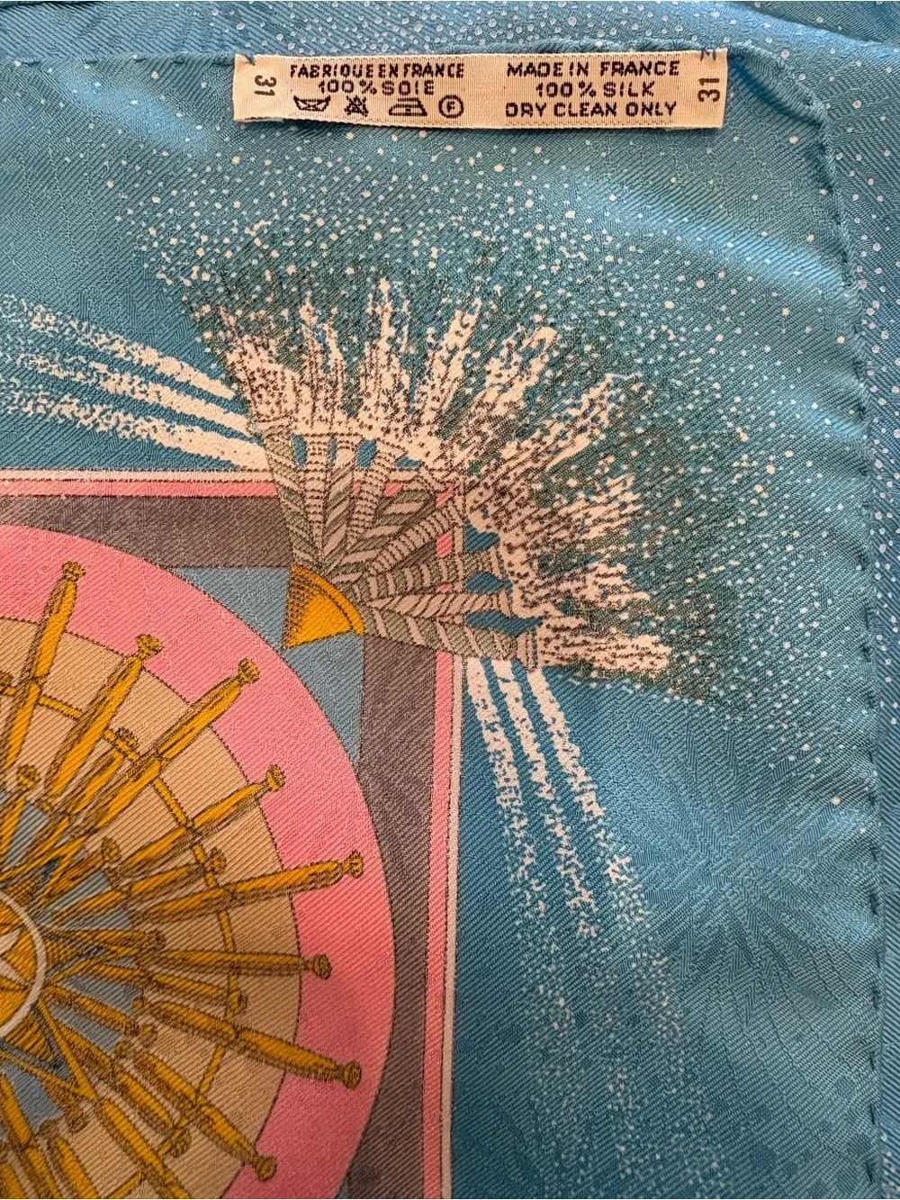 Hermes Blue and Pink Equestrian Silk Scarf